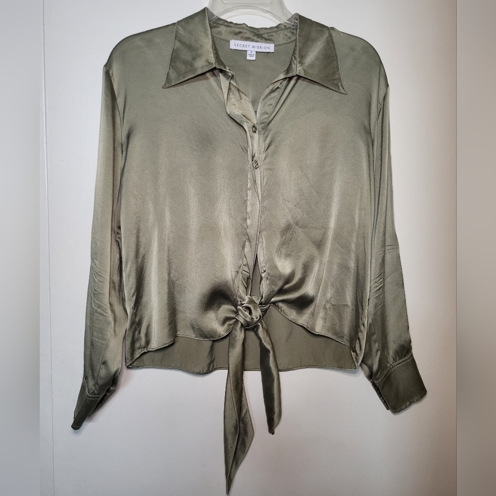 Silk Green Tie-Front Top